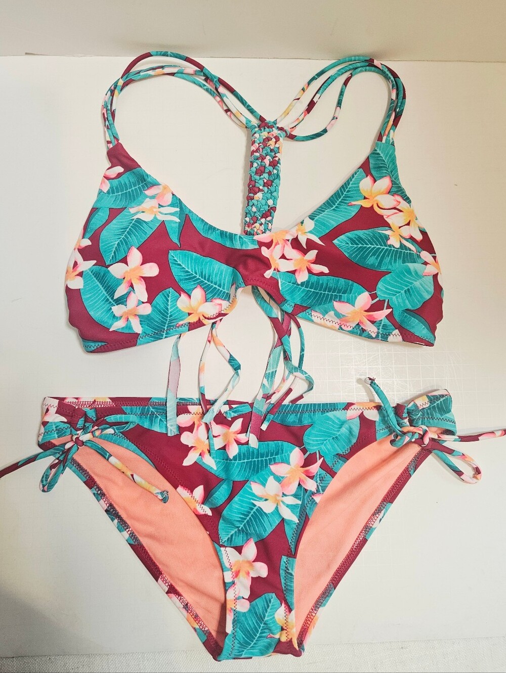 Raisins Women Tropical Floral Bikini Swimsuit Set Top XL Bottom M Adjustable